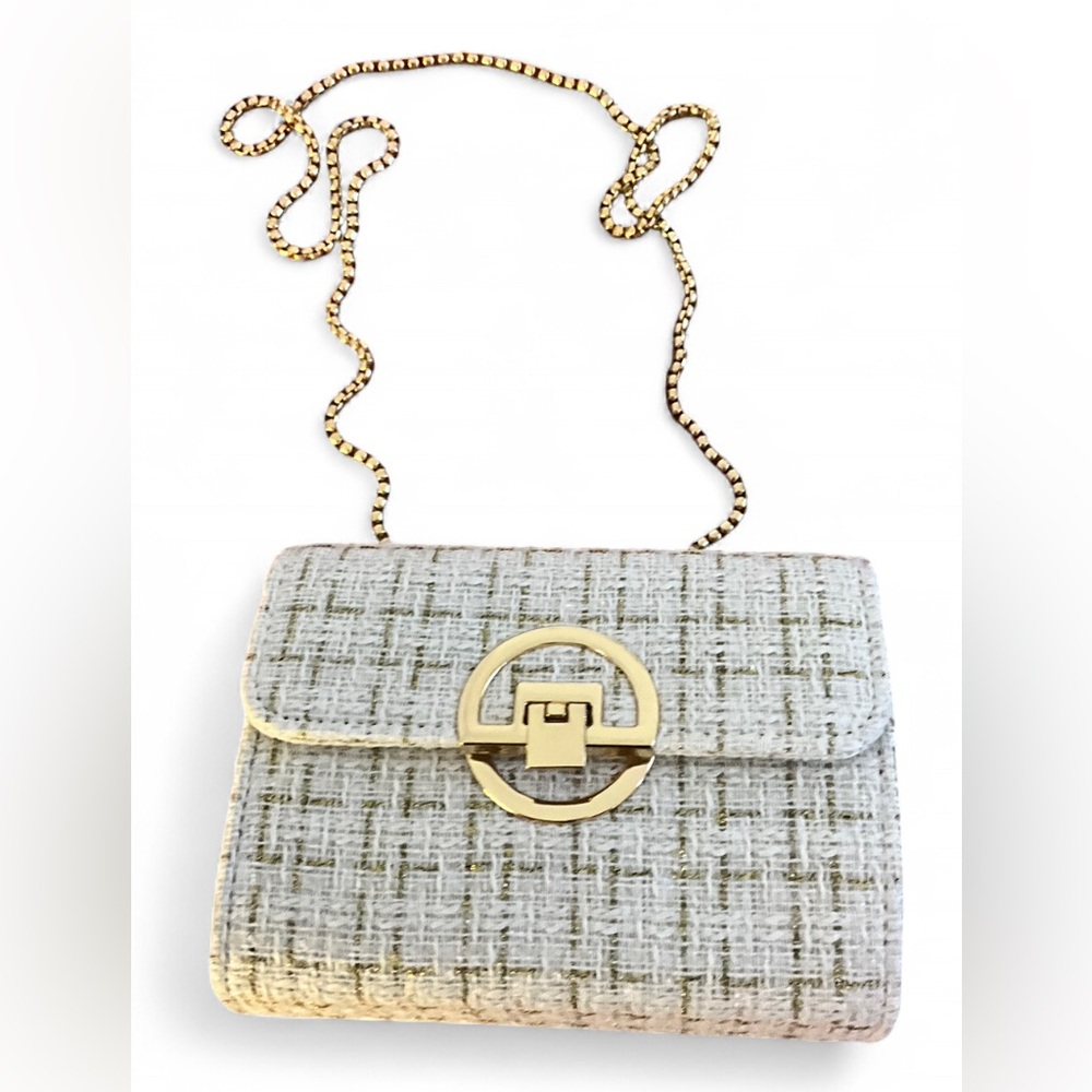 Kohojo Cream Tweed & Gold Crossbody Small Clutch Bag